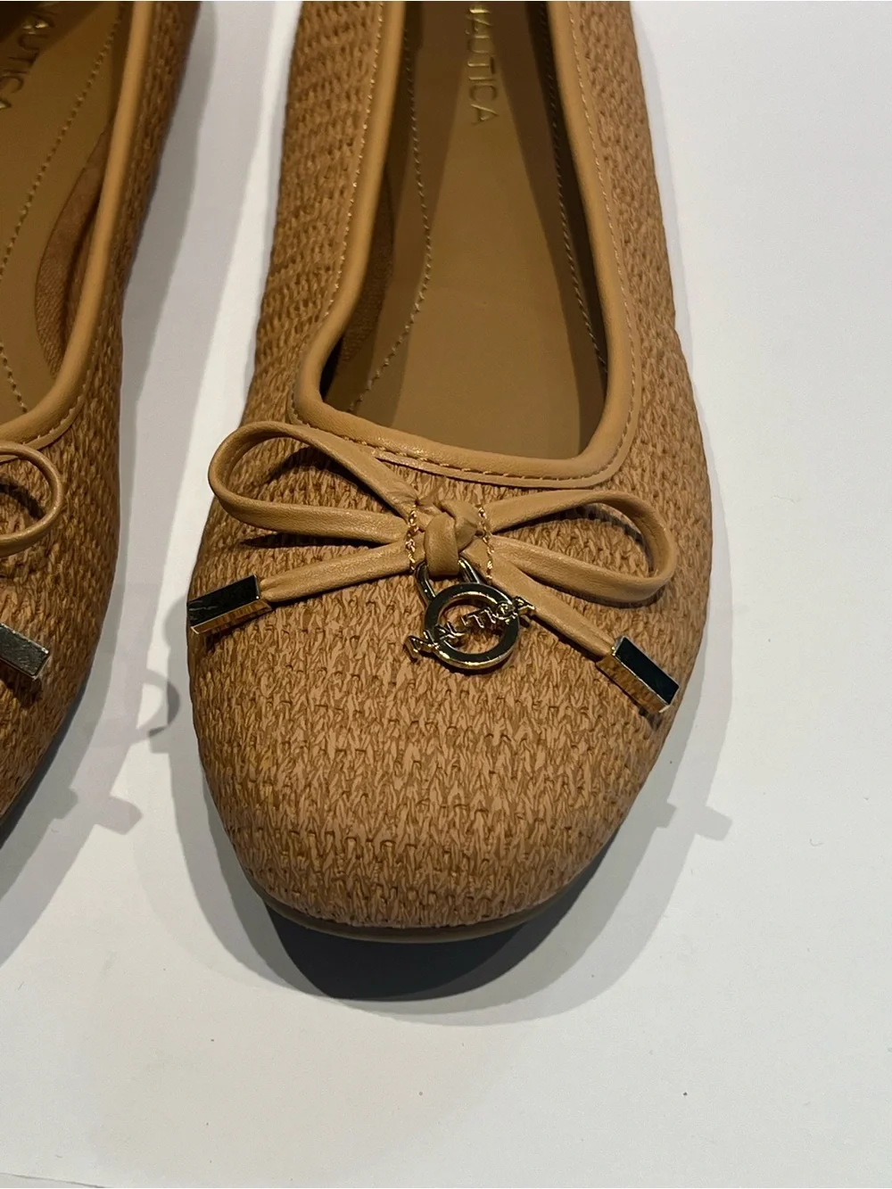Nautica Tan Woven Ballet Flats with Bow Detail Sz 9